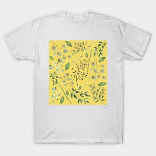 Yellow Green summer leaves watercolour pattern T-Shirt